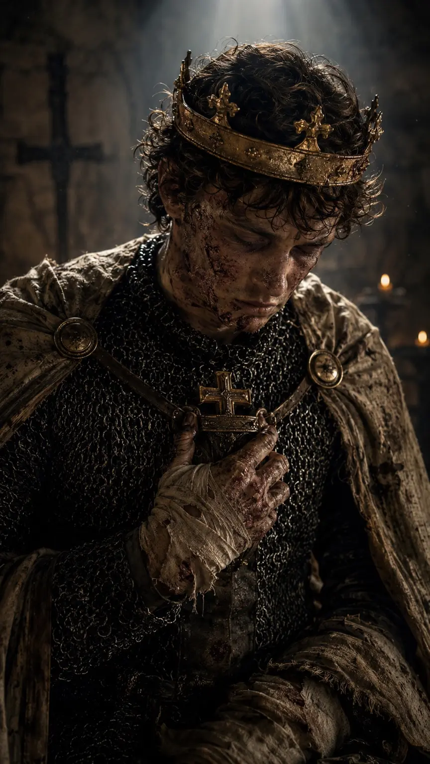 Artistic interpretation of the young Baldwin IV enduring the advancing effects of leprosy