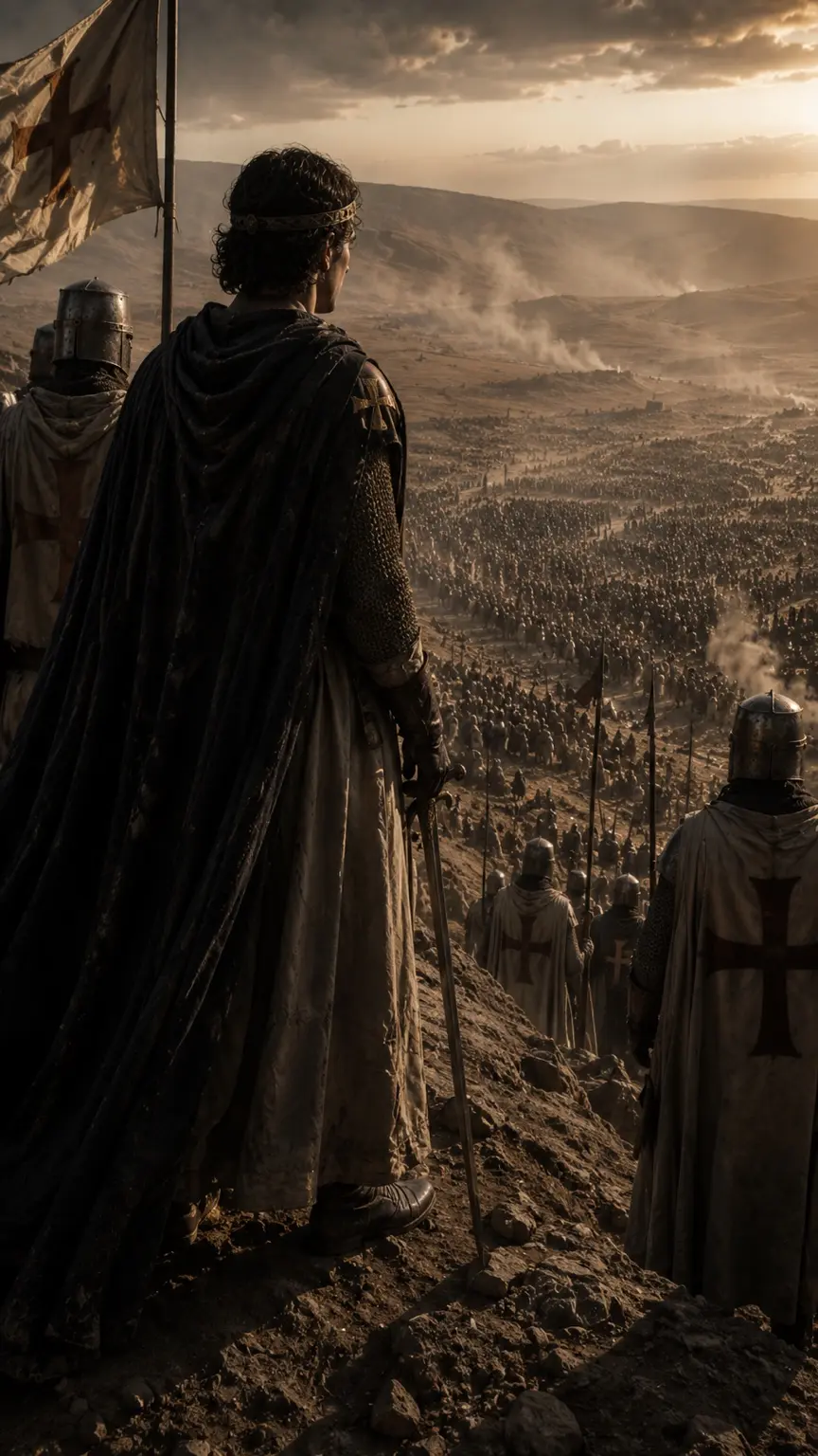 Artistic interpretation of Baldwin IV overlooking the forces gathered before battle
