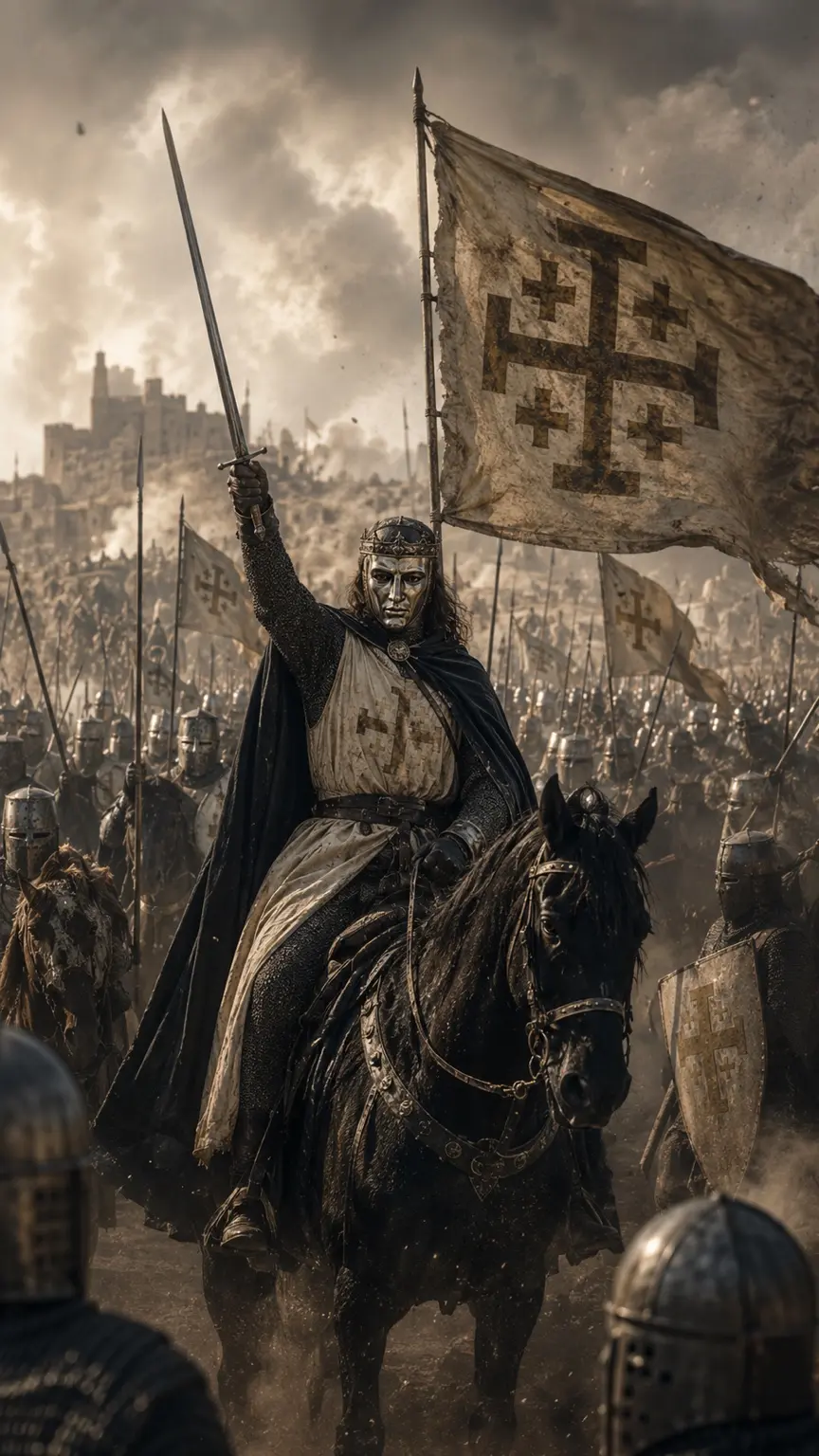 Artistic interpretation of Baldwin IV leading the defense of the Kingdom of Jerusalem