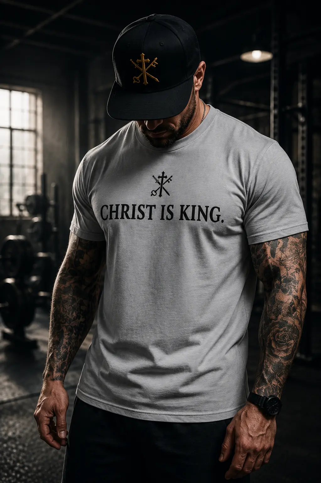 Black Christ Is King Essential Tee worn by a model