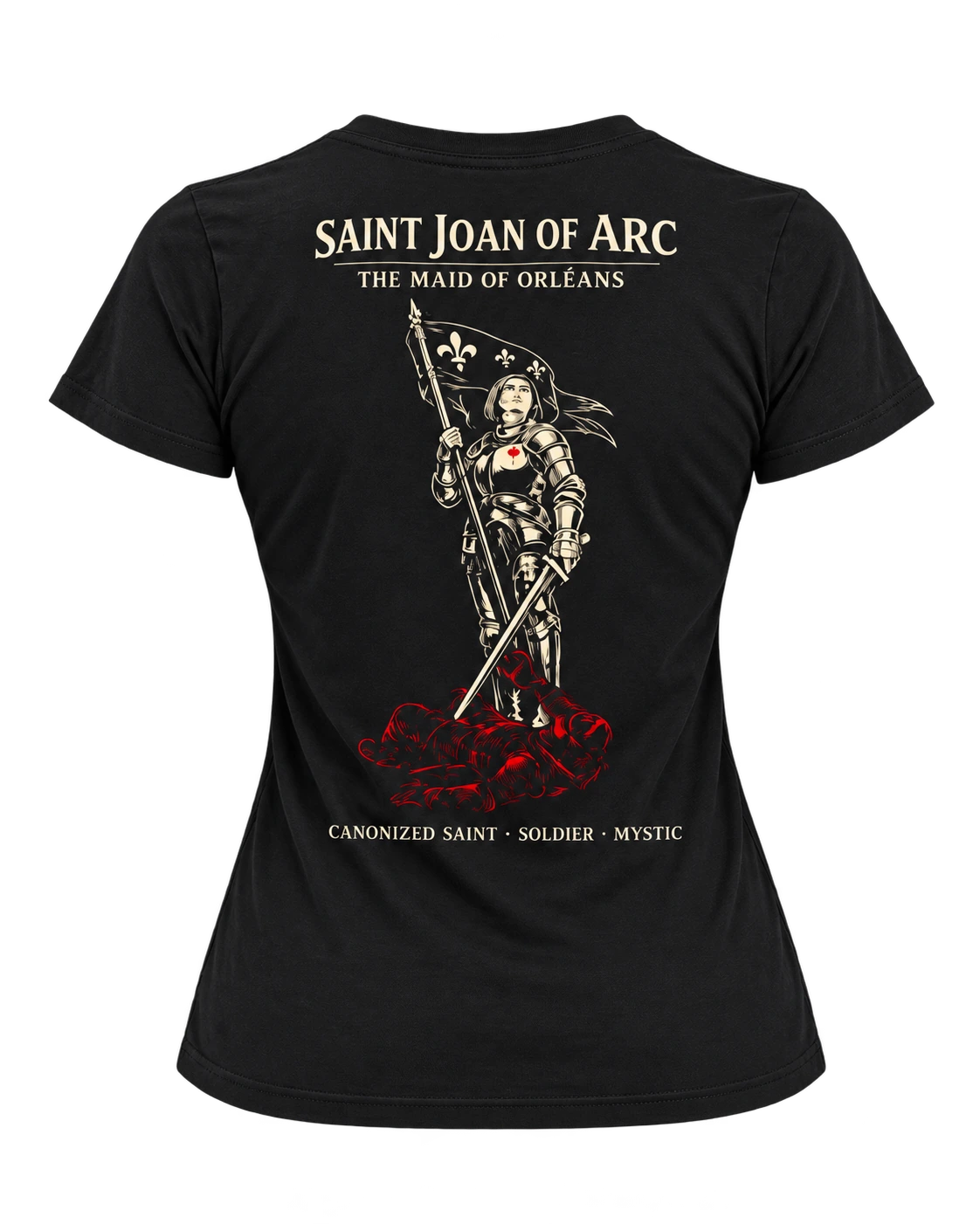 Back view of the Saint Joan of Arc The Maid of Orléans women’s semi-fitted tee