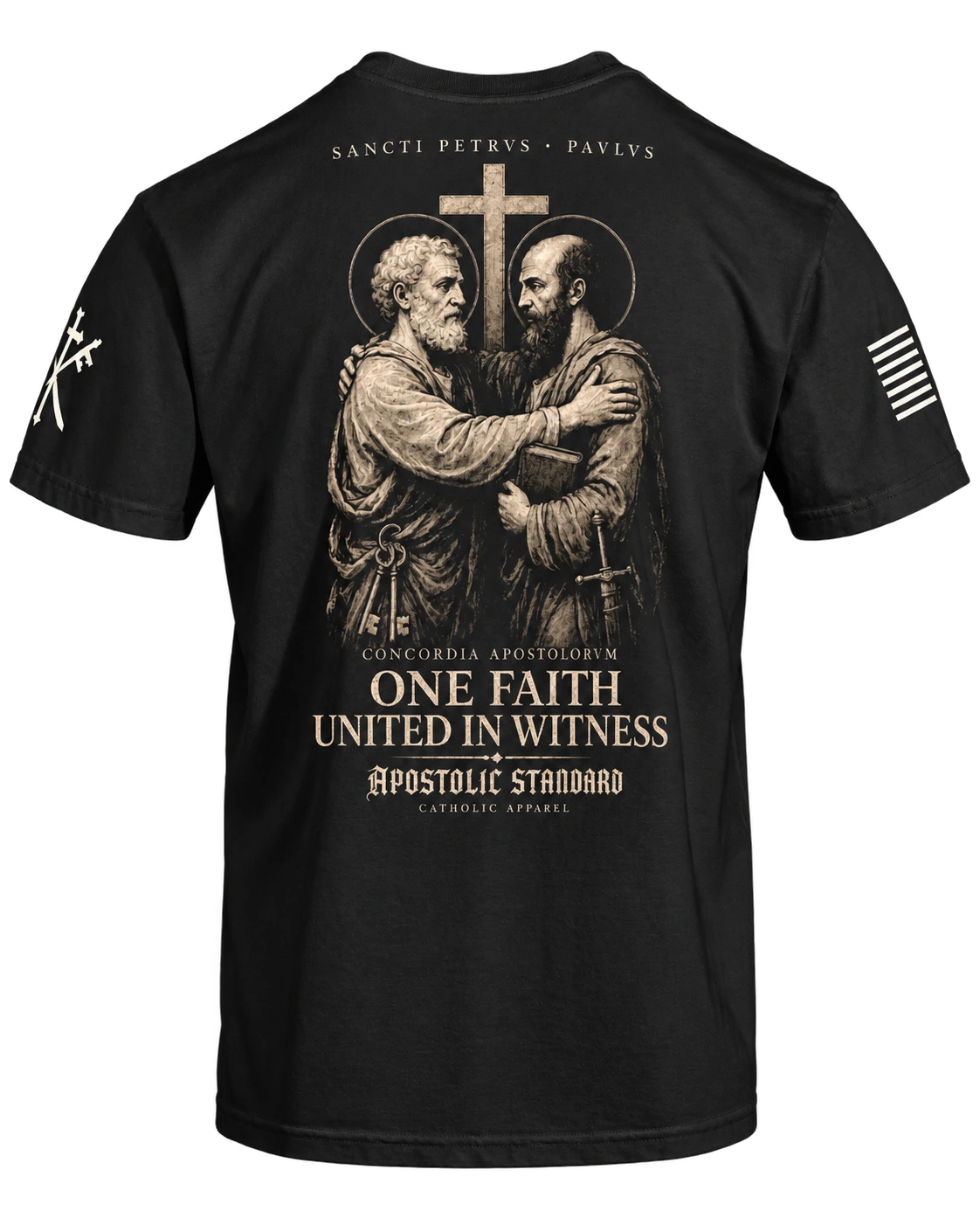 Back view of the Saints Peter and Paul United in Witness heavyweight tee