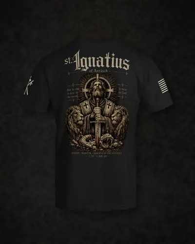 Back view of the Saint Ignatius of Antioch Near to God heavyweight tee