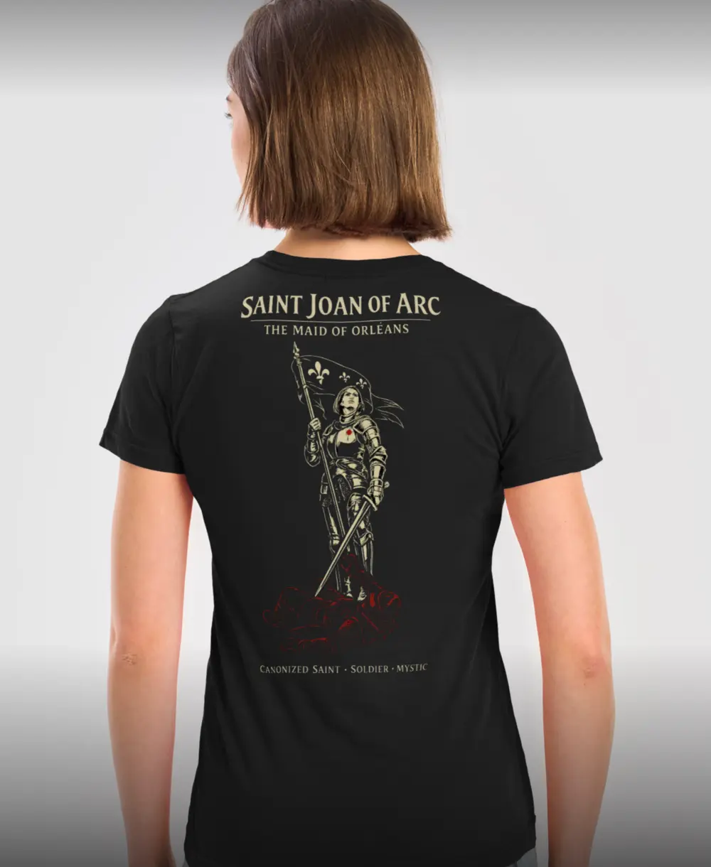 Back view of the Saint Joan of Arc The Maid of Orléans women’s semi-fitted tee